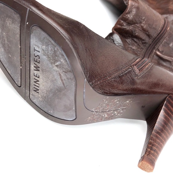 Nine West leather knee high brown 4” heel boots - Picture 4 of 8